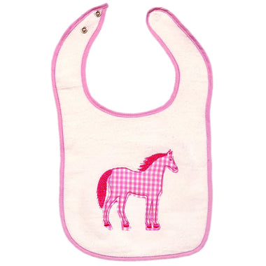 Pink Check Horse Appliqué Snap Bib