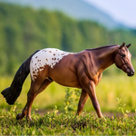 Breyer Traditional Chocolatey front angle on blurred field background