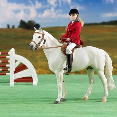 Breyer Traditional Devon Hunt Seat Saddle, Hunter Jumper Bridle with Show Jumper Brenda on Snowman