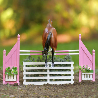 Breyer Traditional Pink Brush Box Jump with Model Horse Jumping
