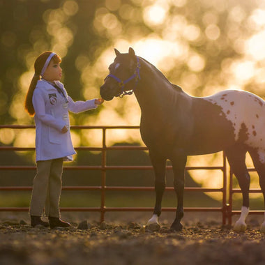 Breyer Traditional Veterinarian Laura In paddock with model horse