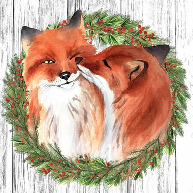 Snuggling Foxes & Wreath
