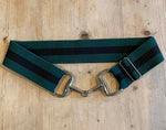 Silver Bit Buckle Striped Stretch Belt