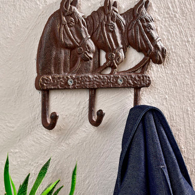 Three Horse Head Cast Iron Wall Hook