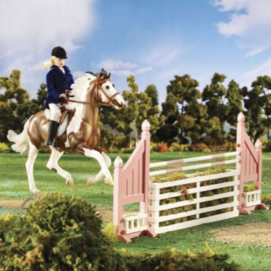 Breyer Traditional Pink Brush Box Jump with model horse and rider