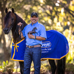 Breyer Traditional Vivaldi De Besilu with actual horse, owner, and model horse