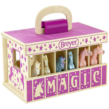 Breyer Unicorn Wood Carry Stable With 6 Unicorn Stablemates