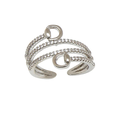 Rhodium Spiral Rhinestones & Snaffle Bit Adjustable Ring