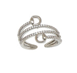 Rhodium Spiral Rhinestones & Snaffle Bit Adjustable Ring
