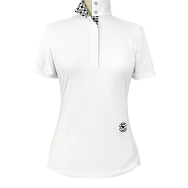 Geometric Ladies Talent Yarn Straight Collar Short Sleeve Show Shirt - Black