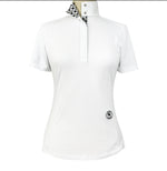 Geometric Ladies Talent Yarn Straight Collar Short Sleeve Show Shirt - Black