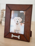 Pet Leather Picture Frame With Silver Bone Accent