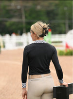"Luna II" Black with Geometric Long Sleeve Performance Show Shirt