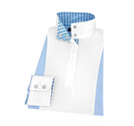 Girls "Luna II" Light Blue Long Sleeve Performance Show Shirt with Blue Checks Trim