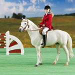 Breyer Traditional Devon Hunt Seat Saddle, Hunter Jumper Bridle with Show Jumper Brenda on Snowman