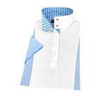 Girls "Luna II" Light Blue Short Sleeve Performance Show Shirt with Blue Checks Trim
