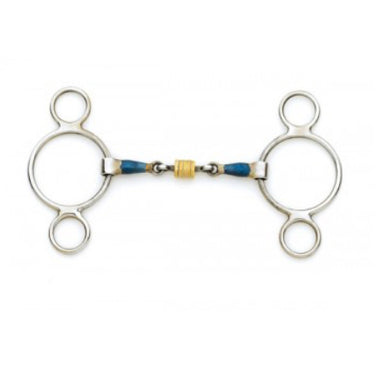 Blue Steel 2-Ring Gag Bit w/ Loose Brass Roller Disks