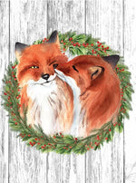 Snuggling Foxes & Wreath