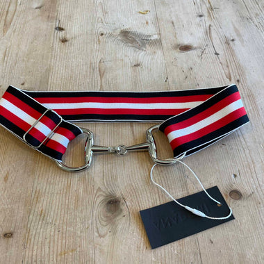 Silver Bit Buckle Striped Stretch Belt