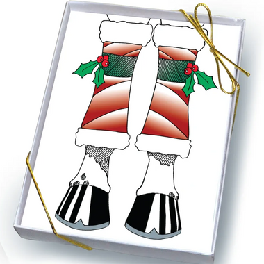 Red wrapped legs with holly holiday cards