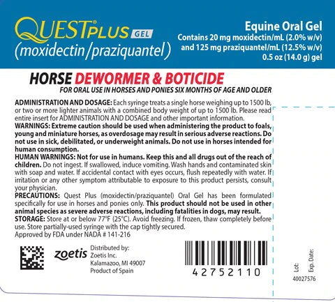 QUEST PLUS® (moxidectin/praziquantel) Equine Oral Gel